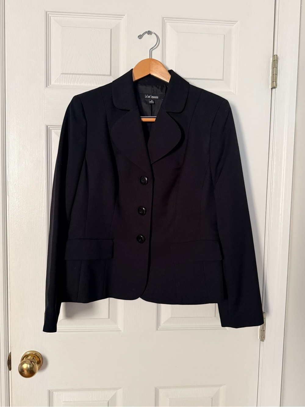Le Suit Black Women's Tailored Curved Lapel Blazer